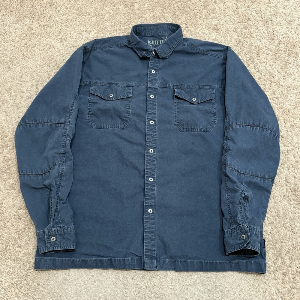 Kuhl Flakjak Shirt Mens XL Blue Long Sleeve Snap Button Hiking Mountain Grown